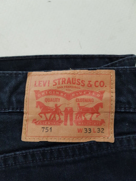 LEVIS 751 JEANS Mens W 33 L 32 Classic Fit Vintage Black Denim Red Tab