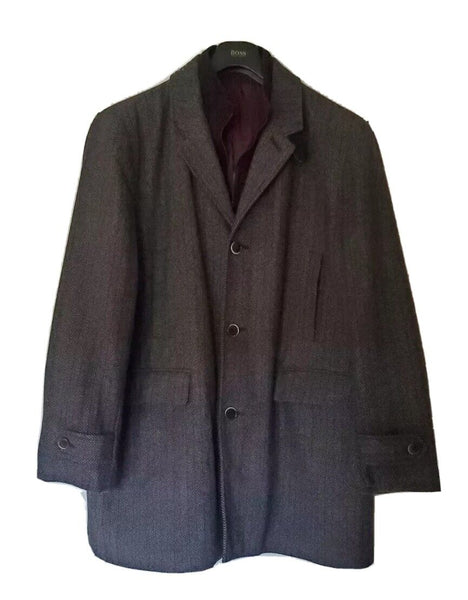 MARKS SPENCER Trench Coat Overcoat Mens XXL UK 48 R Charcoal Grey Wool Blend