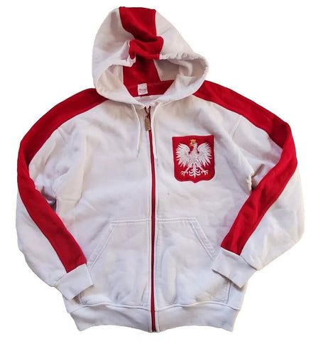 Vintage Y2K Polska Polish Hoodie - Coat of Arms Eagle Mens S White Red