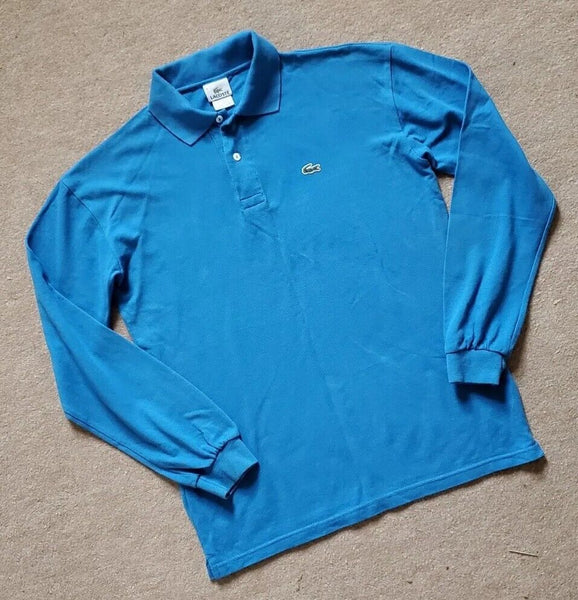 LACOSTE POLO SHIRT Long Sleeved Mens M Royal Blue Cotton Croc