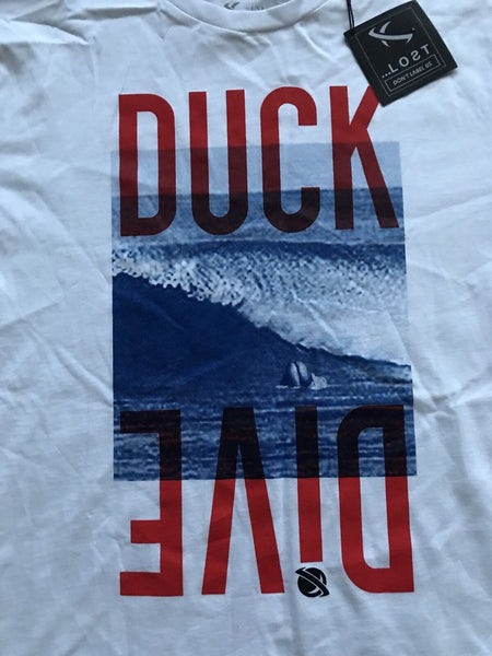 LOST Duck Dive T Shirt Tshirt Mens M Regular Fit White Cotton Graphic Print