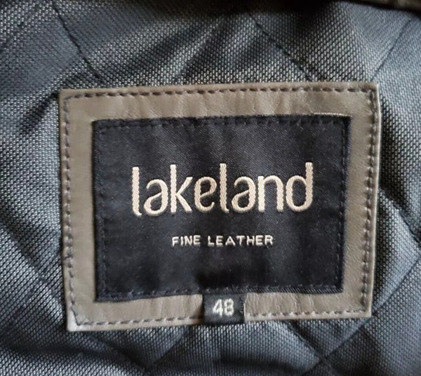 LAKELAND Leather Biker Jacket Cafe Racer Mens 48 Grey Very Soft Leather