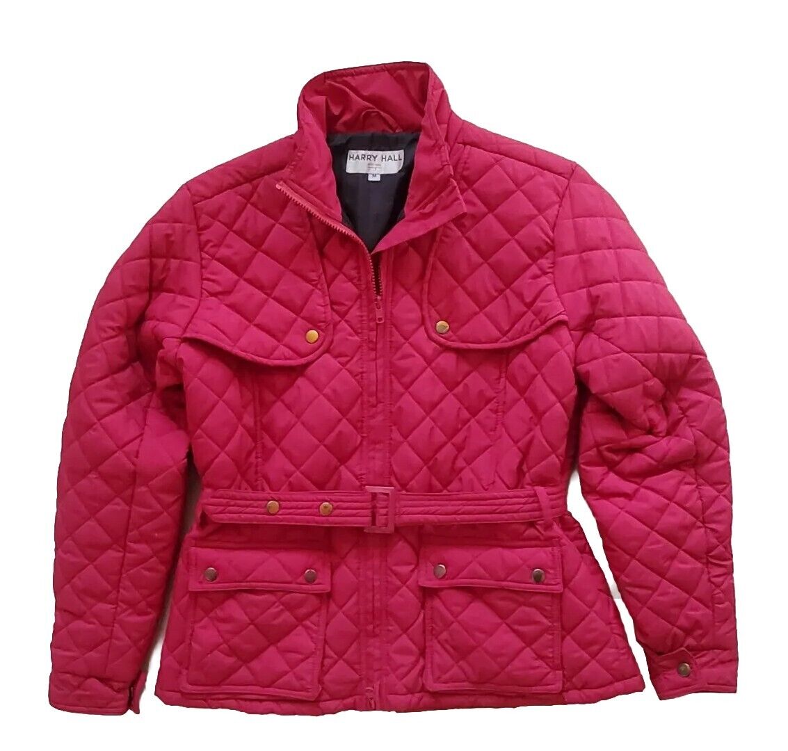 Harry Hall Waddington Jacket Coat Womens M Red Belted Diamond Quilted