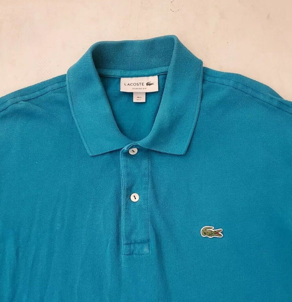 LACOSTE Polo Shirt Mens L 5 Classic Fit Atlantic Blue Cotton Authentic