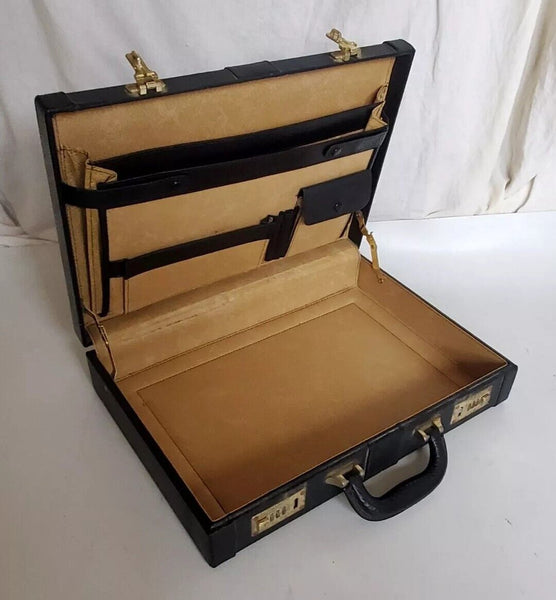 Briefcase Attache Black Leather Combination Locks Vintage 80's