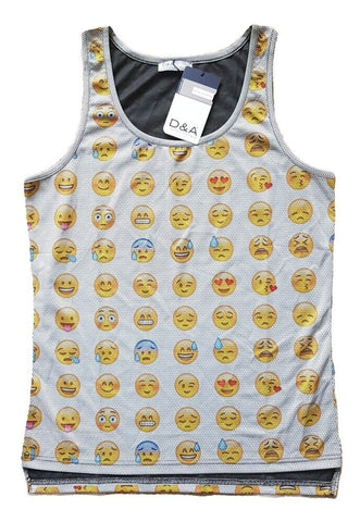 EMOJI Vest T Shirt Mens M Smiley Face White Cotton Lycra Stretch