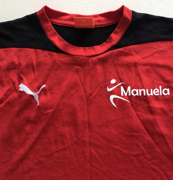 PUMA T Shirt Tshirt Mens S Manuela Red Black White Stretch Crew Neck