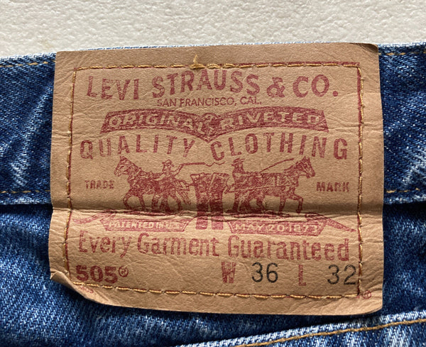 LEVIS 505 Jeans Mens W 36 L 32 Regular Fit Blue Denim Red Tab Vintage (123)