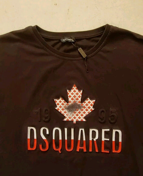 DSQUARED Tshirt T Shirt Mens XL Stretch Fit Black 3D Canadian Flag Y2K