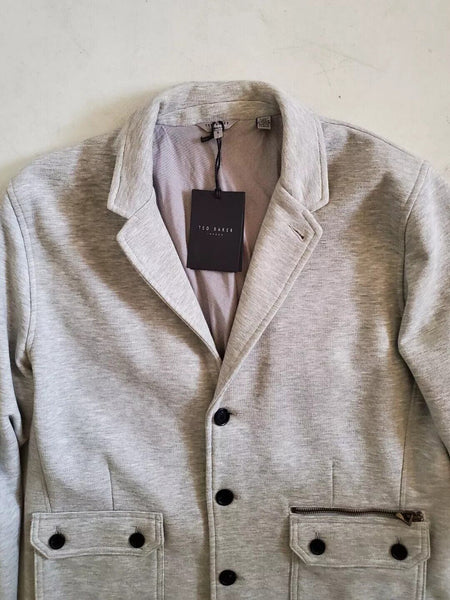 TED BAKER Jersey Jacket Coat Mens XL Chilout Light Grey Cotton Blend