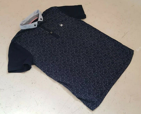 THE SPITALFIELDS POLO SHIRT Mens S Regular Floral Navy Blue Cotton Bulldog Logo