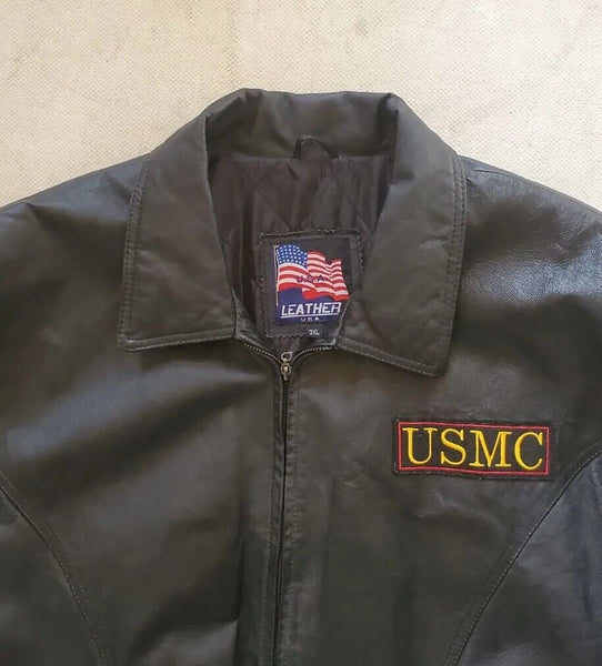 US Marine Corps Jacket Coat Black Leather Bomber Mens 2XL USA was $390