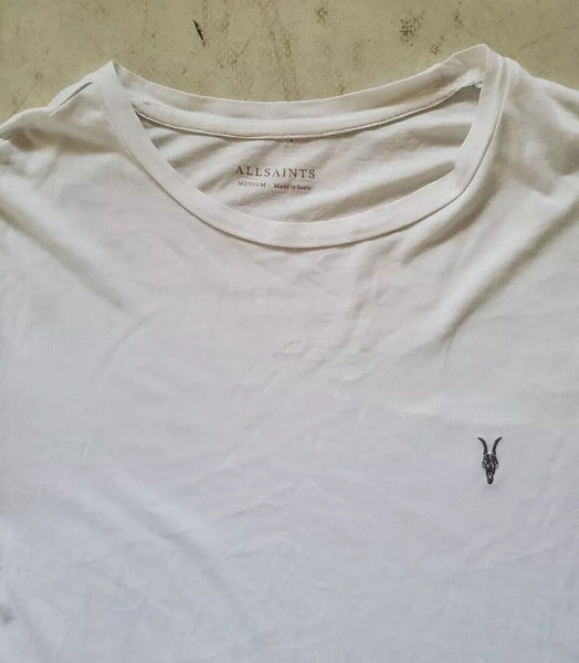 ALL SAINTS T Shirt Tshirt Mens M White Cotton Embroidered Logo Iconic Crew