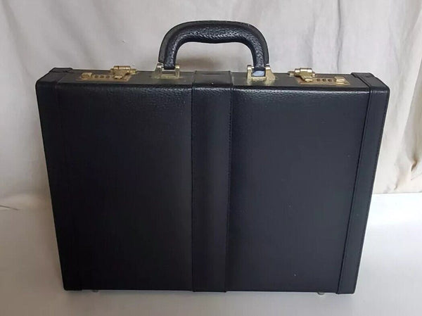 Briefcase Attache Black Leather Combination Locks Vintage 80's