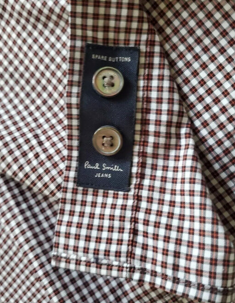 PAUL SMITH Shirt Short Sleeved Mens M Tailored Fit Red Black Gingham Check