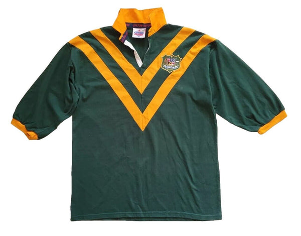 Vintage Australia Rugby Shirt Jersey Mens XL Green Gold 80s Wallabies Crest