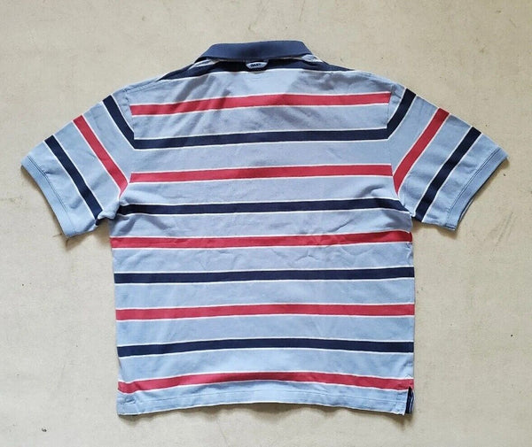 GANT Polo Shirt Mens XXL Blue Cotton Pink and White Stripes Regular Fit