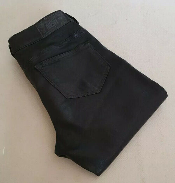 DIESEL Waxed Jegonfire Jeans Jeggings Super Slim Low Stretch Black W 29 Rrp £230