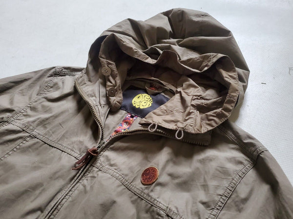 Pretty Green Jacket Coat Lightweight Parka Mens M Olive Removable Hood Lining