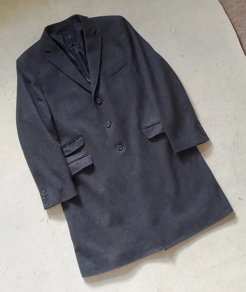 JASPER CONRAN Trench Coat Overcoat Mens L Charcoal Grey Italian Woolen Fabric