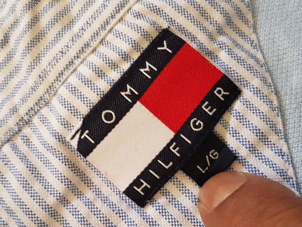 TOMMY HILFIGER Polo Shirt Mens L Pale Blue Cotton Regular Fit Flag Logo