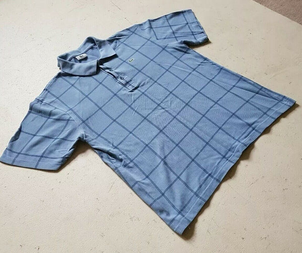 LACOSTE Polo Shirt Mens 4 M Regular Fit Sky Blue Check Iconic Croc Devanlay