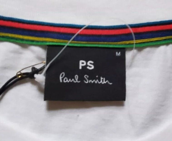 PAUL SMITH Tshirt T Shirt Mens M Artist Stripe Pocket Regular Fit White Cotton