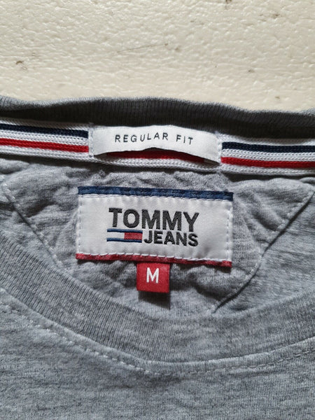 Vintage TOMMY HILFIGER T Shirt Tshirt Mens M Grey Spellout Logo Tommy Jeans 90s