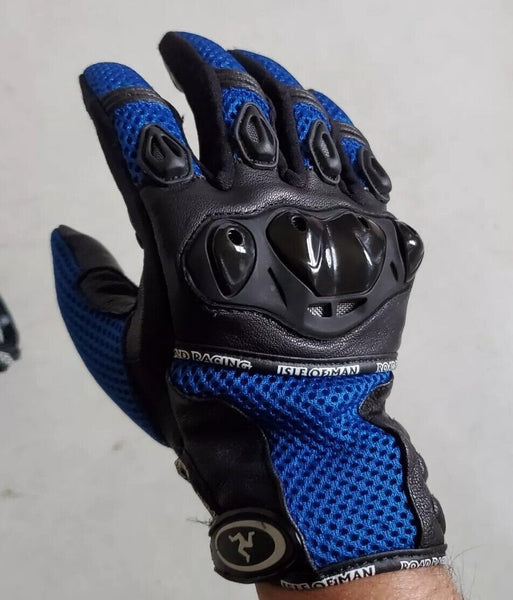 HRS Isle Of Man Road Racing Motorcycle Gloves Mens M Black Blue - Worn Once