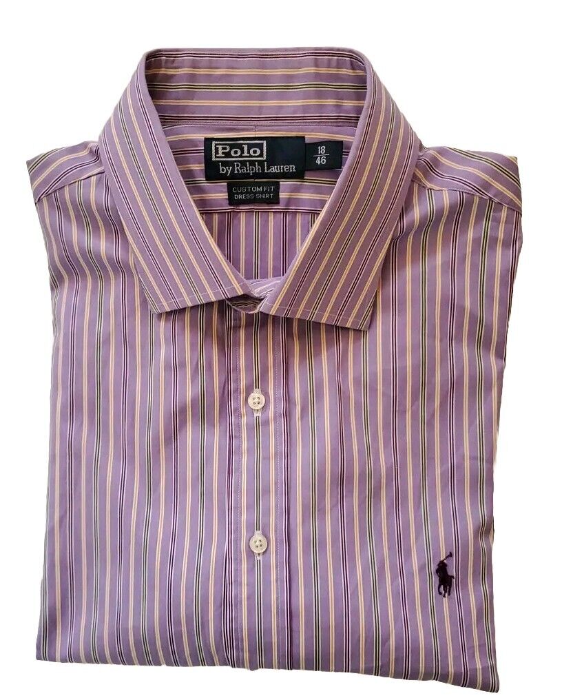 RALPH LAUREN Regent Formal Shirt Mens 18 Collar Custom Fit Lilac Striped Cotton