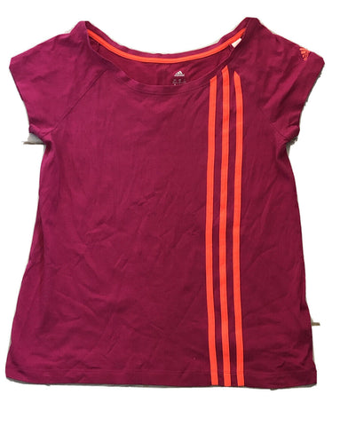 ADIDAS T Shirt Tshirt Womens XS Pink Stretch Triple Stripe In Orange