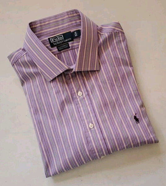 RALPH LAUREN Regent Formal Shirt Mens 18 Collar Custom Fit Lilac Striped Cotton