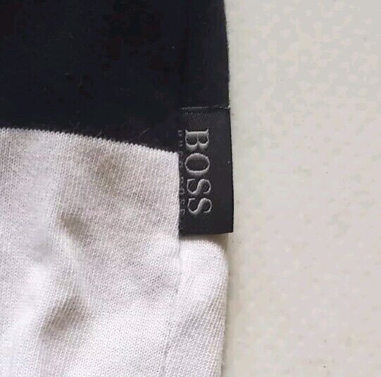 HUGO BOSS Rugby Shirt Jersey Mens XL Black White Broad Stripe