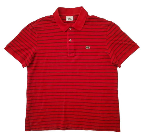 LACOSTE Polo Shirt Mens L 5 Slim Fit Postbox Red With Black Stripes Devanlay