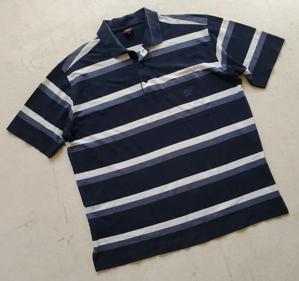 PAUL SHARK Polo Shirt Mens XL Regular Fit Blue White Striped Italy