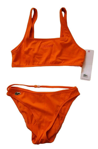 LACOSTE Bikini Swimsuit 2 Piece Girls Age 10 Orange Spellout New With Tags