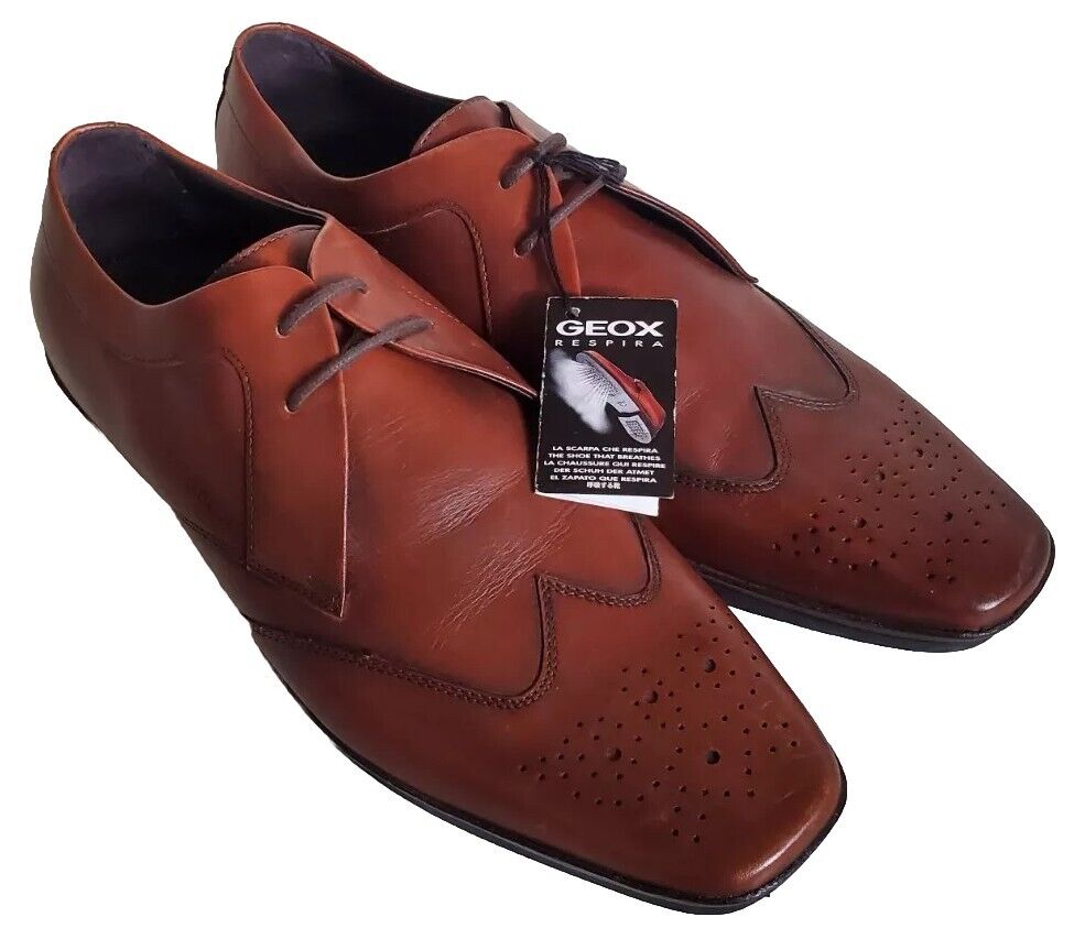 GEOX Driving Shoes Brogues Mens Uk 7 Eu 41 Tan Leather Comfort Rubber Soles