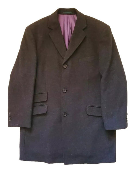 Vintage Greenwoods Overcoat Long Coat Mens XL Charcoal Grey Cashmere Wool