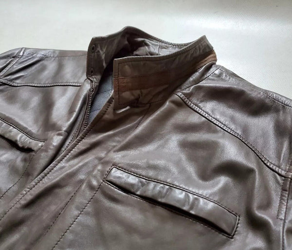 LAKELAND Leather Biker Jacket Cafe Racer Mens 48 Grey Very Soft Leather