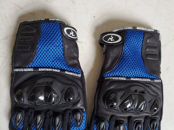 HRS Isle Of Man Road Racing Motorcycle Gloves Mens M Black Blue - Worn Once