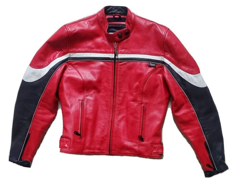 Triumph Leather Biker Jacket Mens S Cafe Racer Red Black White RRP £425