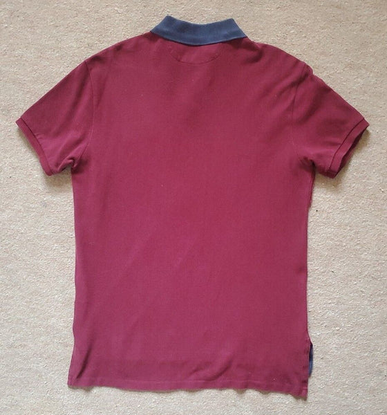 RALPH LAUREN Polo Shirt Mens M Burgundy Cotton with Blue Sash Custom Fit