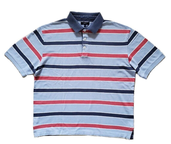 GANT Polo Shirt Mens XXL Blue Cotton Pink and White Stripes Regular Fit