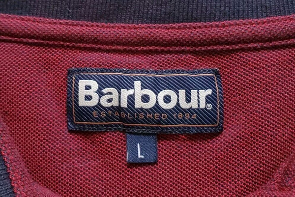 BARBOUR Polo Shirt Mens L Slim Fit Burgundy With Navy Trim