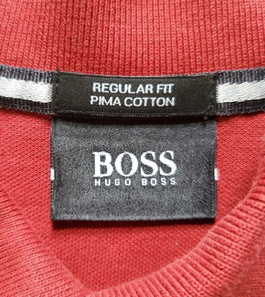 HUGO BOSS Polo Shirt Red Mens S Big Logo