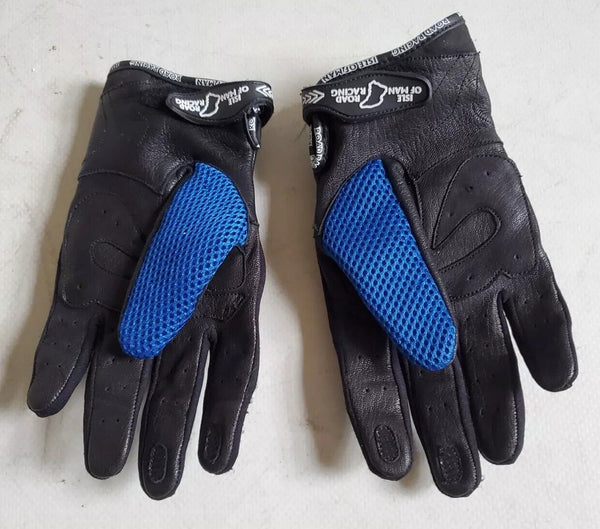 HRS Isle Of Man Road Racing Motorcycle Gloves Mens M Black Blue - Worn Once