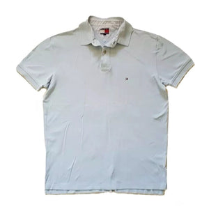 TOMMY HILFIGER Polo Shirt Mens L Pale Blue Cotton Regular Fit Flag Logo