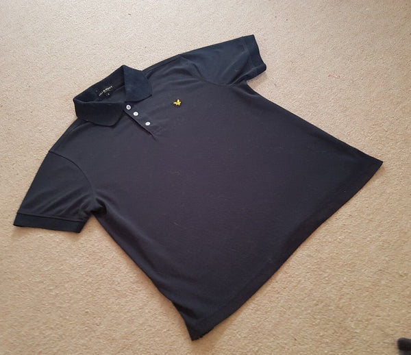 LYLE & SCOTT Polo Shirt Mens S Regular Fit Navy Blue Cotton Golden Eagle