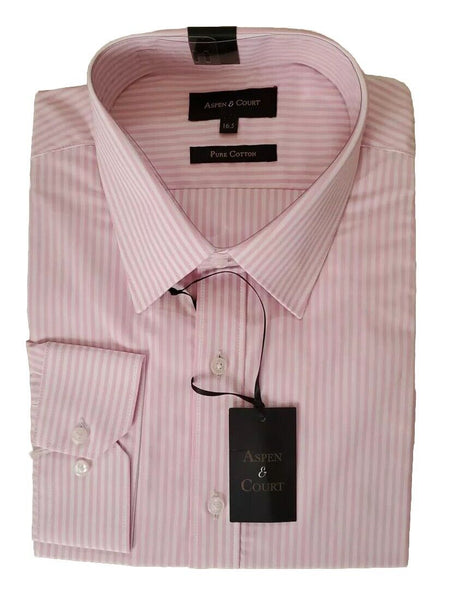 Aspen Court Shirt Mens 16.5 Collar Pink White Stripes Pure Cotton