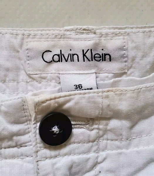 CALVIN KLEIN Cargo Shorts Mens W 36 White Cotton